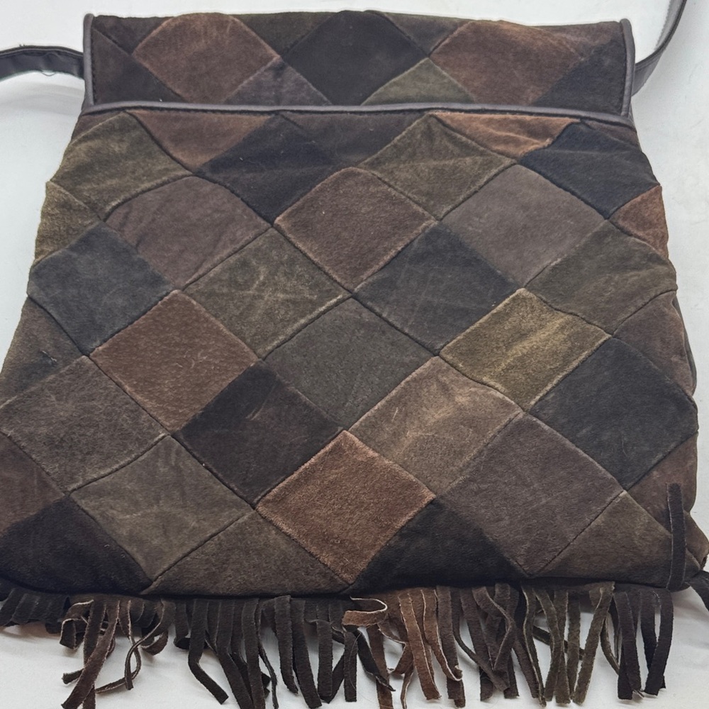 Chocolate Brown Patchwork Leather Shoulder Bag Wi… - image 8